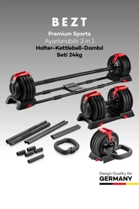 Premium Sports Ayarlanabilir 3 in 1 Halter Kettlebell Dambıl Seti 24kg KIRMIZI